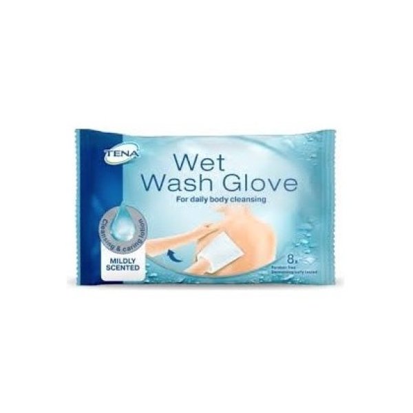 TENA WET WASH GLOVE 8PZ