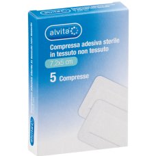 ALVITA GARZA COMPRESSA ADESIVA STERILE IN TESSUTO NON TESSUTO ESTENSIBILE BIANCO 7,2X5CM 5 PEZZI