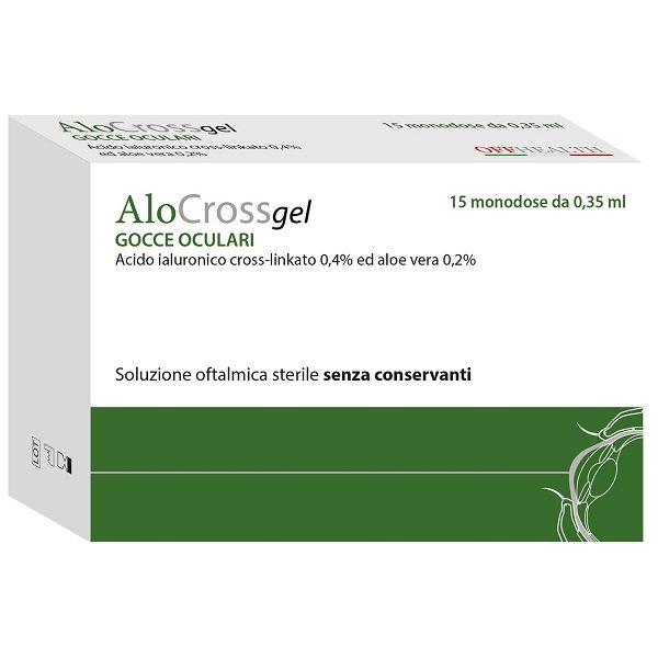 SOLUZIONE OFTALMICA LUBRIFICANTE A BASE DI ACIDO IALURONICOSALE SODICO CROSS LINKATO 0,20% ALOCROSS 15 OFTIOLI 0,35 ML